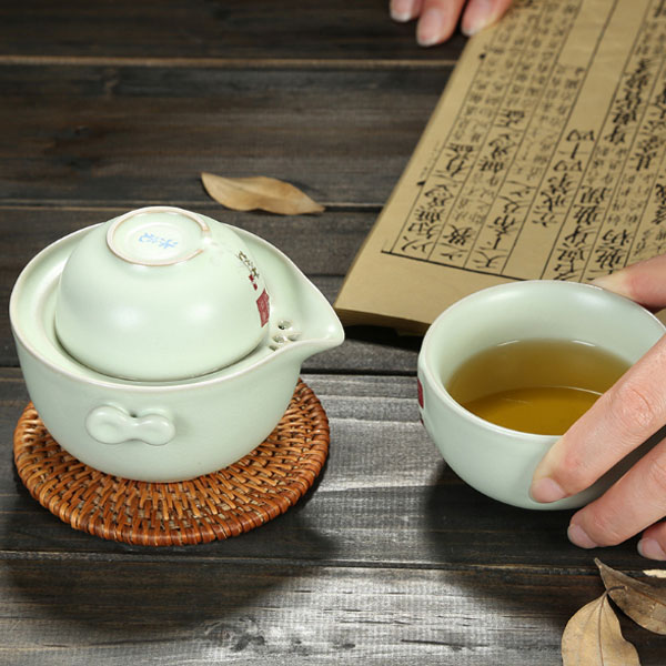 节日促销礼品天青开片汝窑茶具半手工陶瓷便携商务旅行套装快客杯