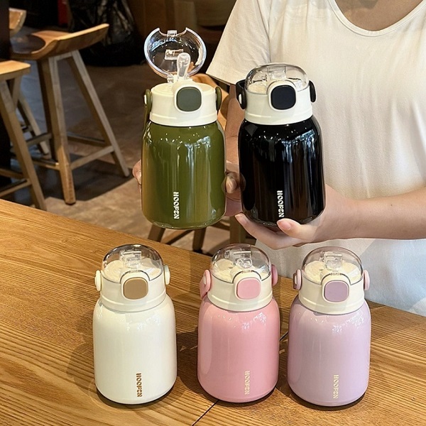 新款大容量儿童壶316不锈钢保温杯可爱女生便携吸管杯大肚杯